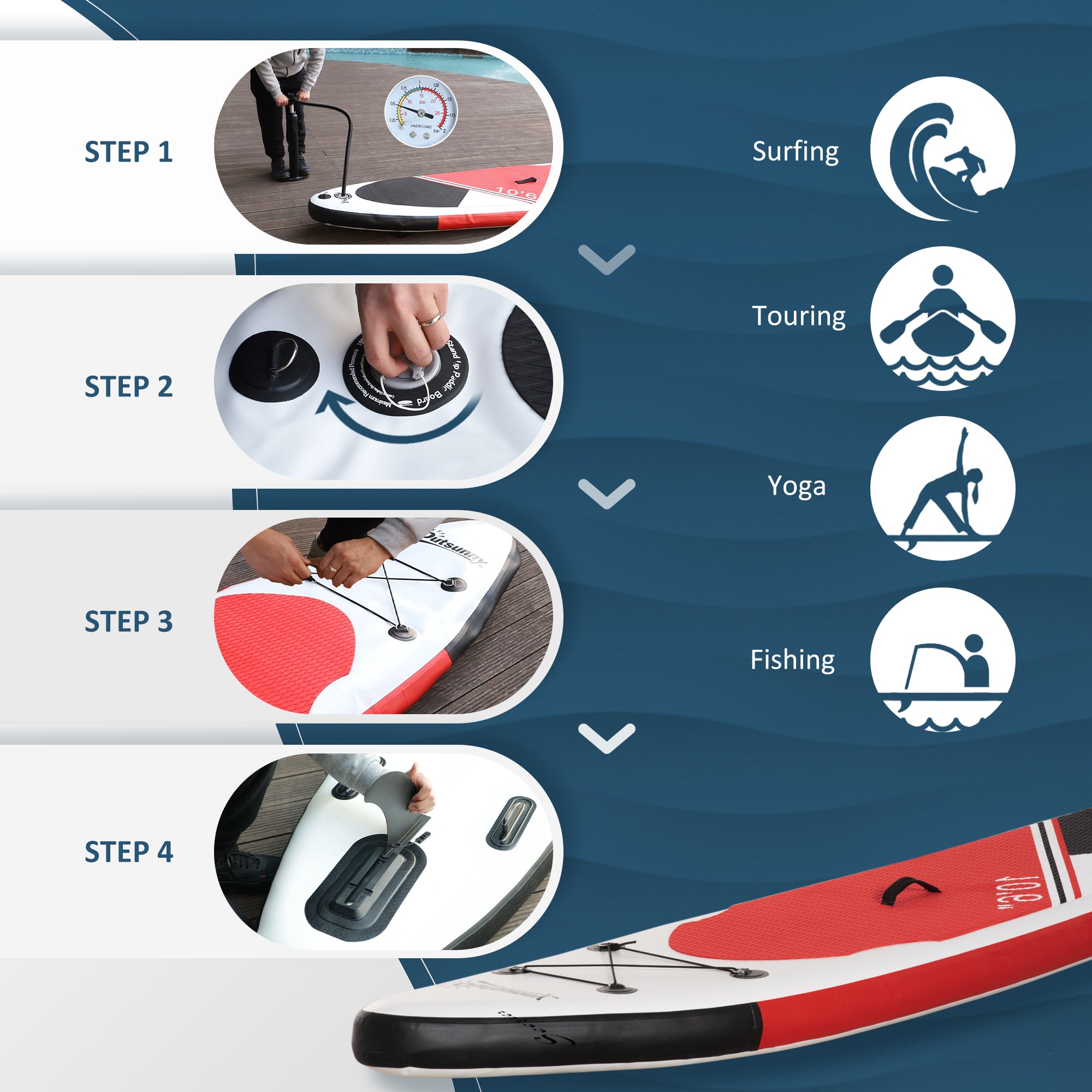 Kozy Inflatable Stand Up Paddle Board, 10' x 30" x 6", Non-Slip SUP, with ISUP Accessories, Hand Pump, 3 Fins, Adj Paddle for Youth Adult Beginners/Experts - White