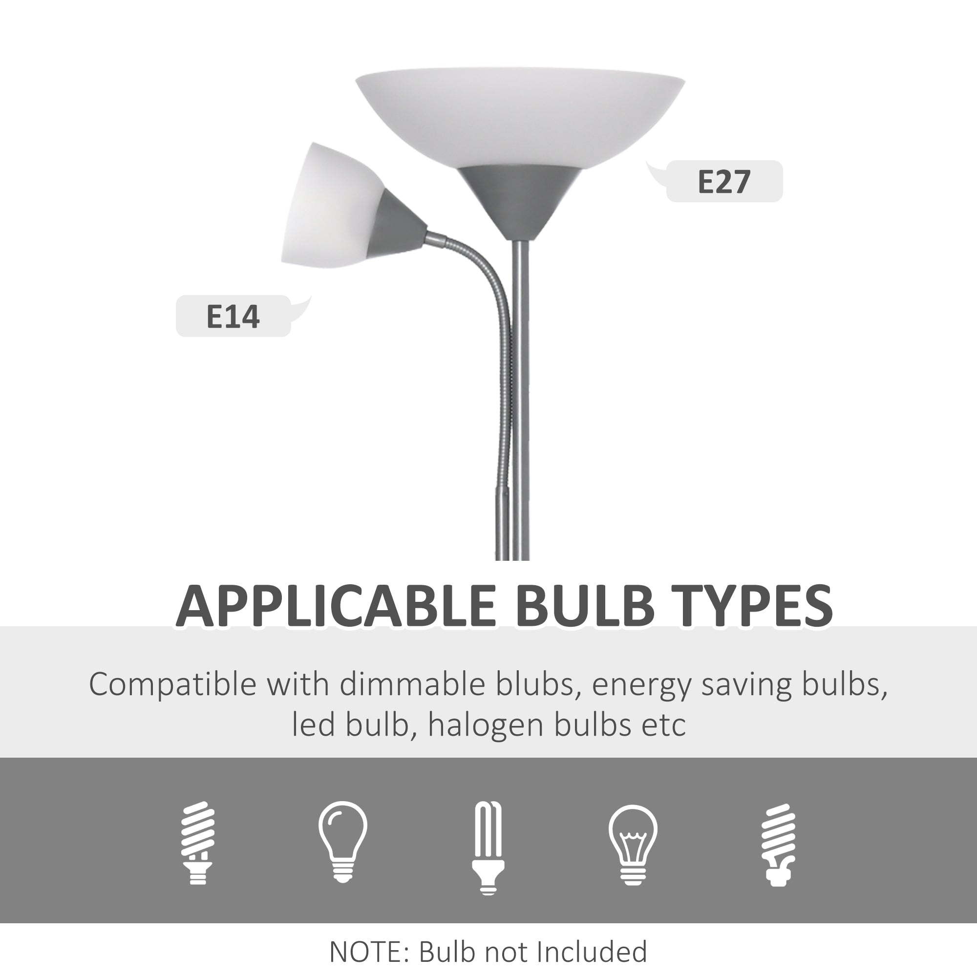 Kozy LED Floor Lamp for Living Room, 180cm Tall Standing Lamp, Mother and Child Uplighter with Adjustable Gooseneck, Silver Tone