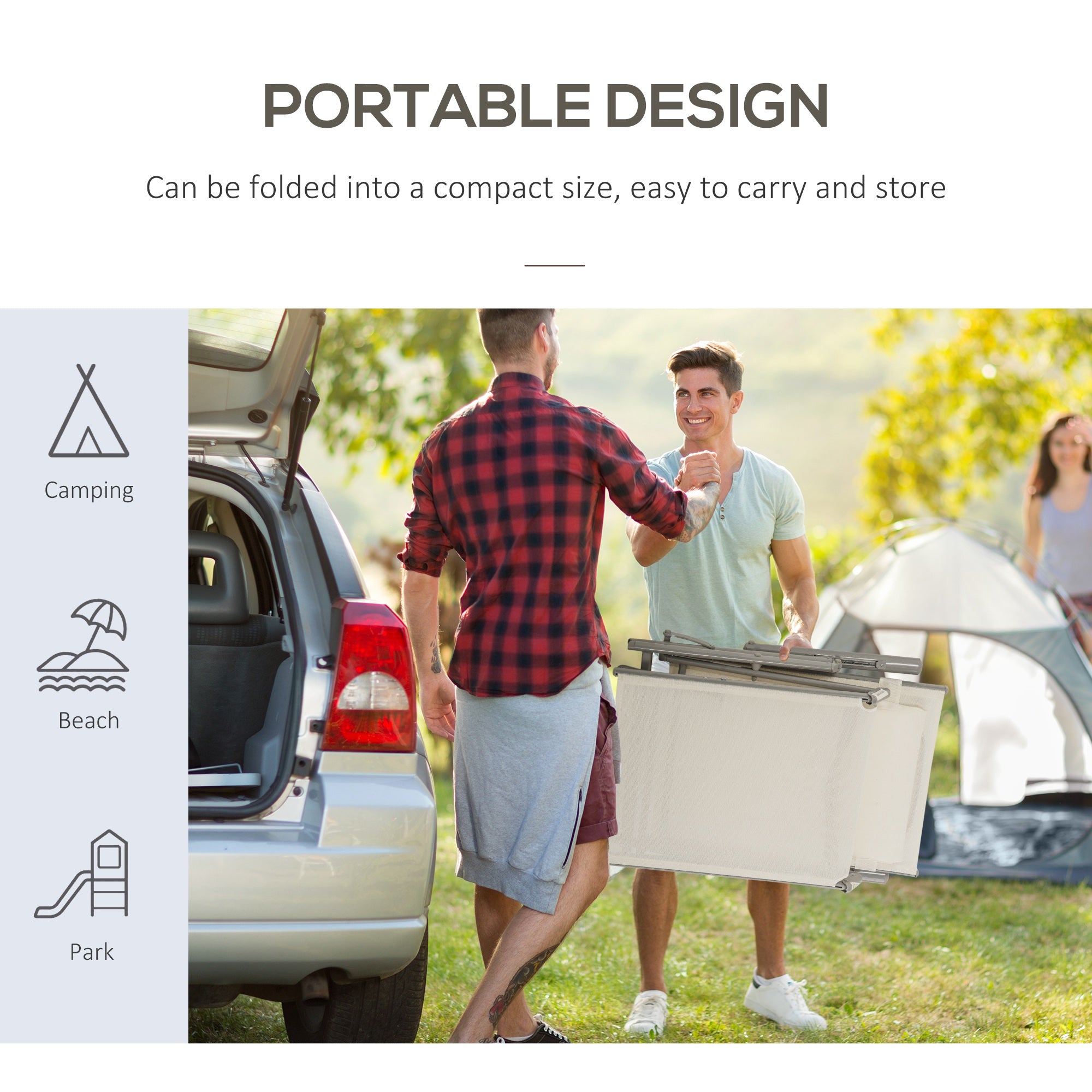 Kozy Sun Lounger Steel Frame Outdoor Folding Chaise Texteline Lounge Chair Recliner with Headrest & 7 Levels Adjustable Backrest, Cream White