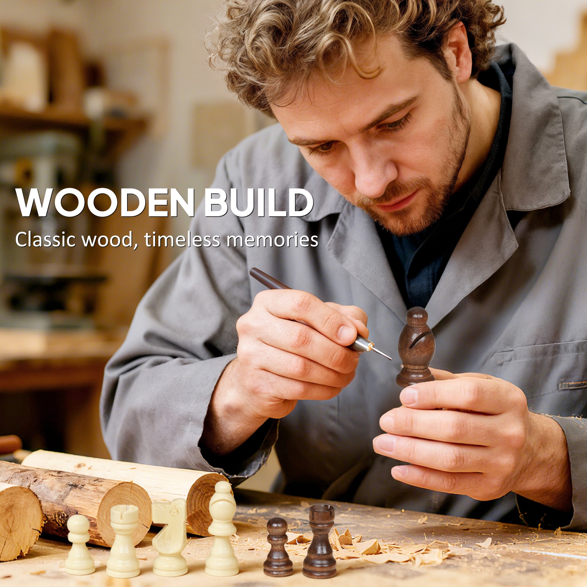 Kozy 15 Inch Chess Set, Foldable Chess and Draughts Set, Brown