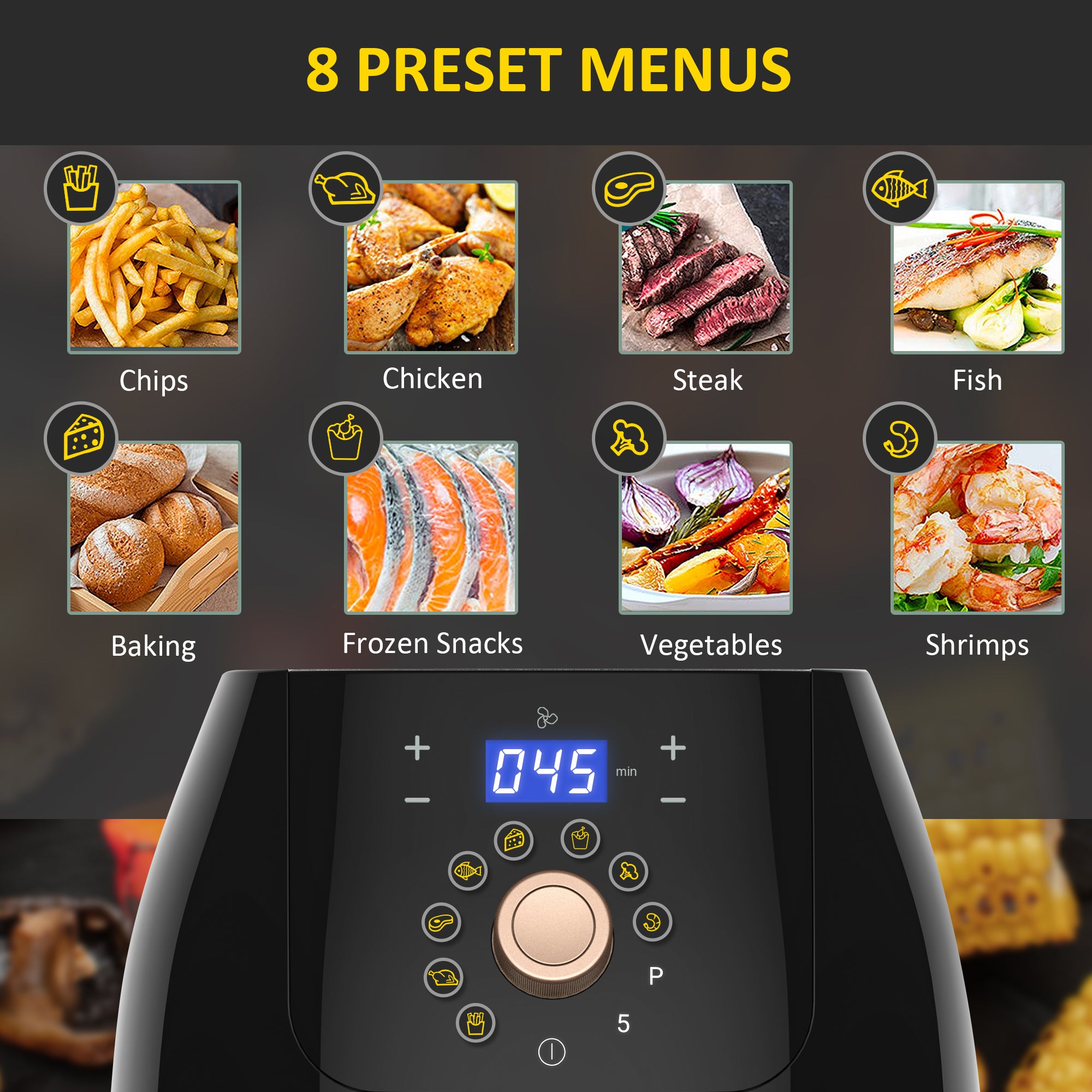 Kozy 5.5L 1700W Air Fryer, with Digital Display, 80-200℃ Temperature