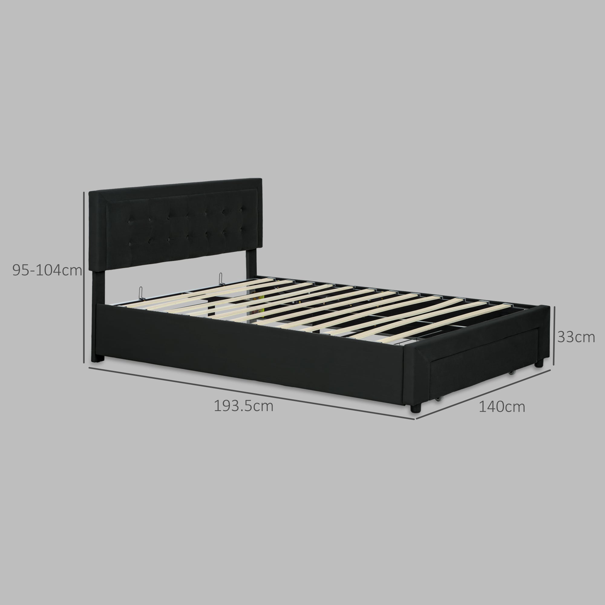 Kozy - Double Ottoman Bed Frame, with Front Drawer - Black