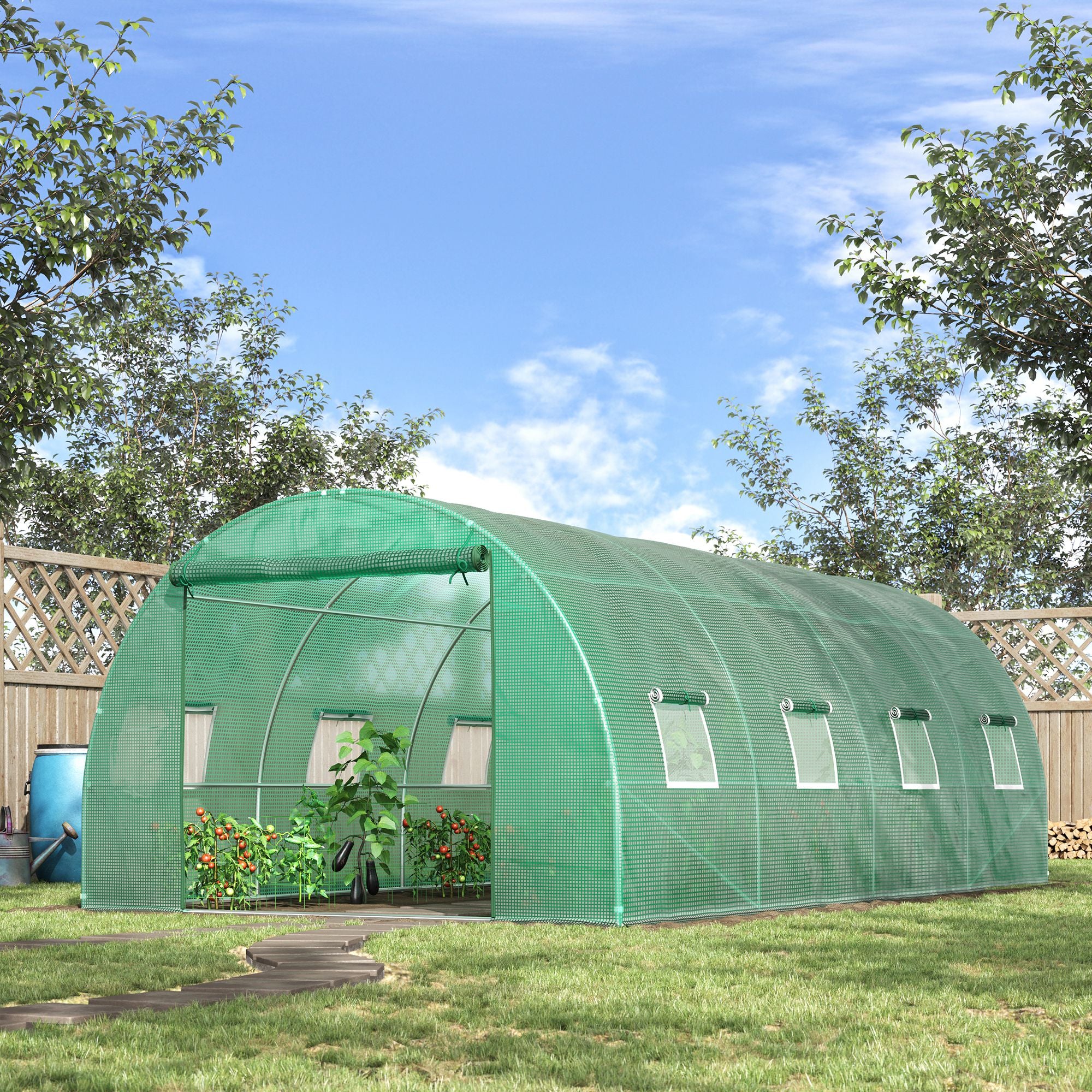 Kozy Walk-in Polytunnel Greenhouse, Outdoor Garden Tunnel Greenhouse Tent with Zipped Roll-Up Door and 8 Mesh Windows, 6 x 3M