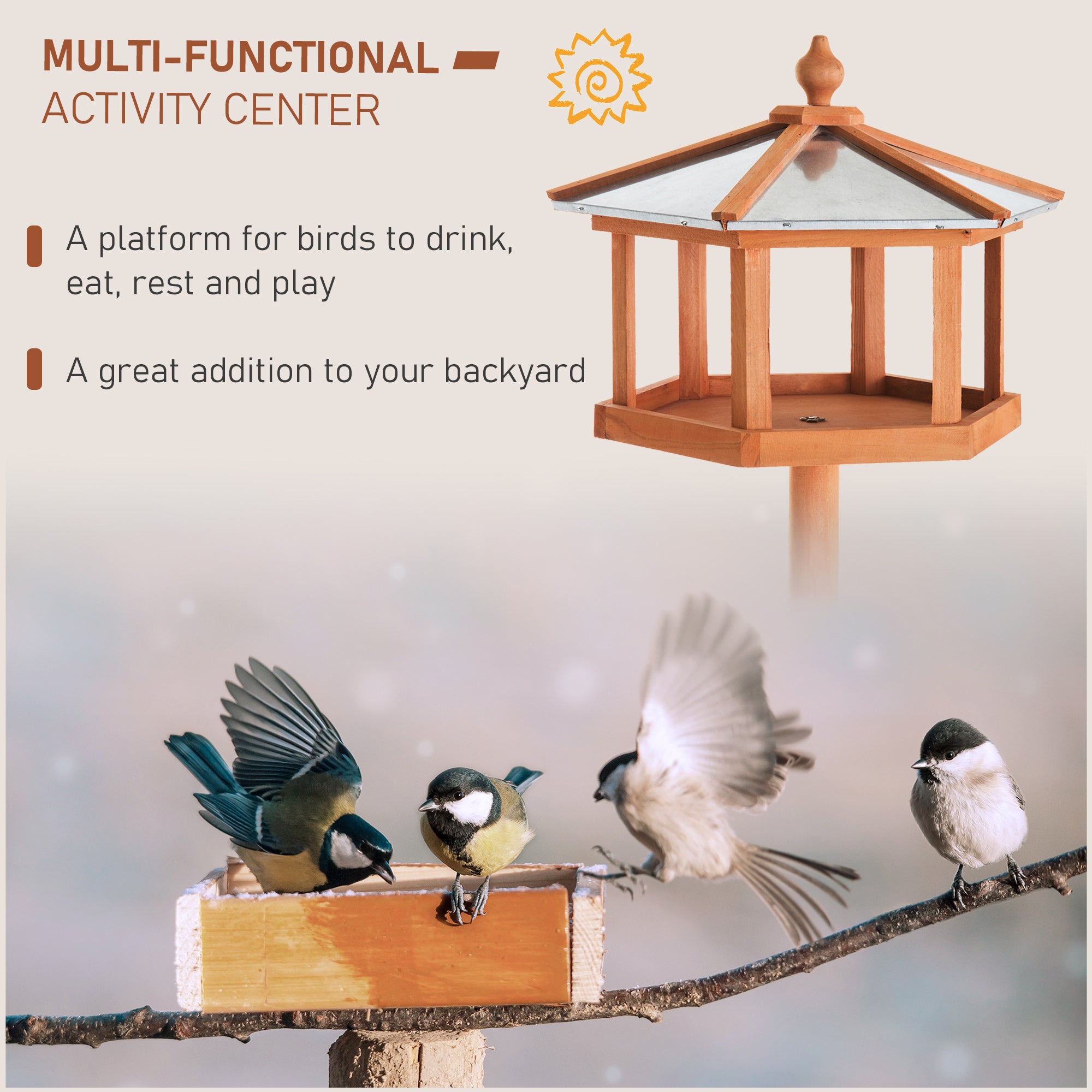 Kozy Wooden Bird Table for the garden Feeding Station, 153Hcm