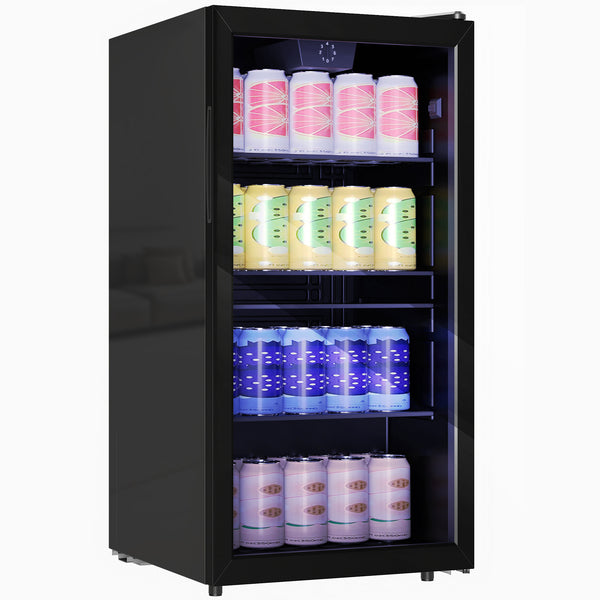 Drinks Fridge, 115 Can Freestanding Beer Fridge with Glass Door, Adjustable Shelves, LED Light, for Beer Soda