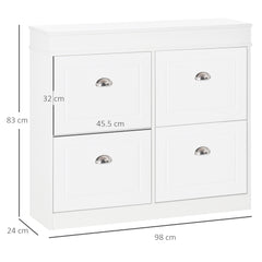Kozy Shoe Cabinet with 4 Flip Drawers Wood Tipping Bucket Narrow Storage Cupboard with Adjustable Shelf Hall Organizer for Entrance Foyer White