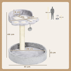 PawHut 44cm Cat Tower with Sisal Cat Scratching Post, Cat Claw Shape, Light Grey | Aosom UK