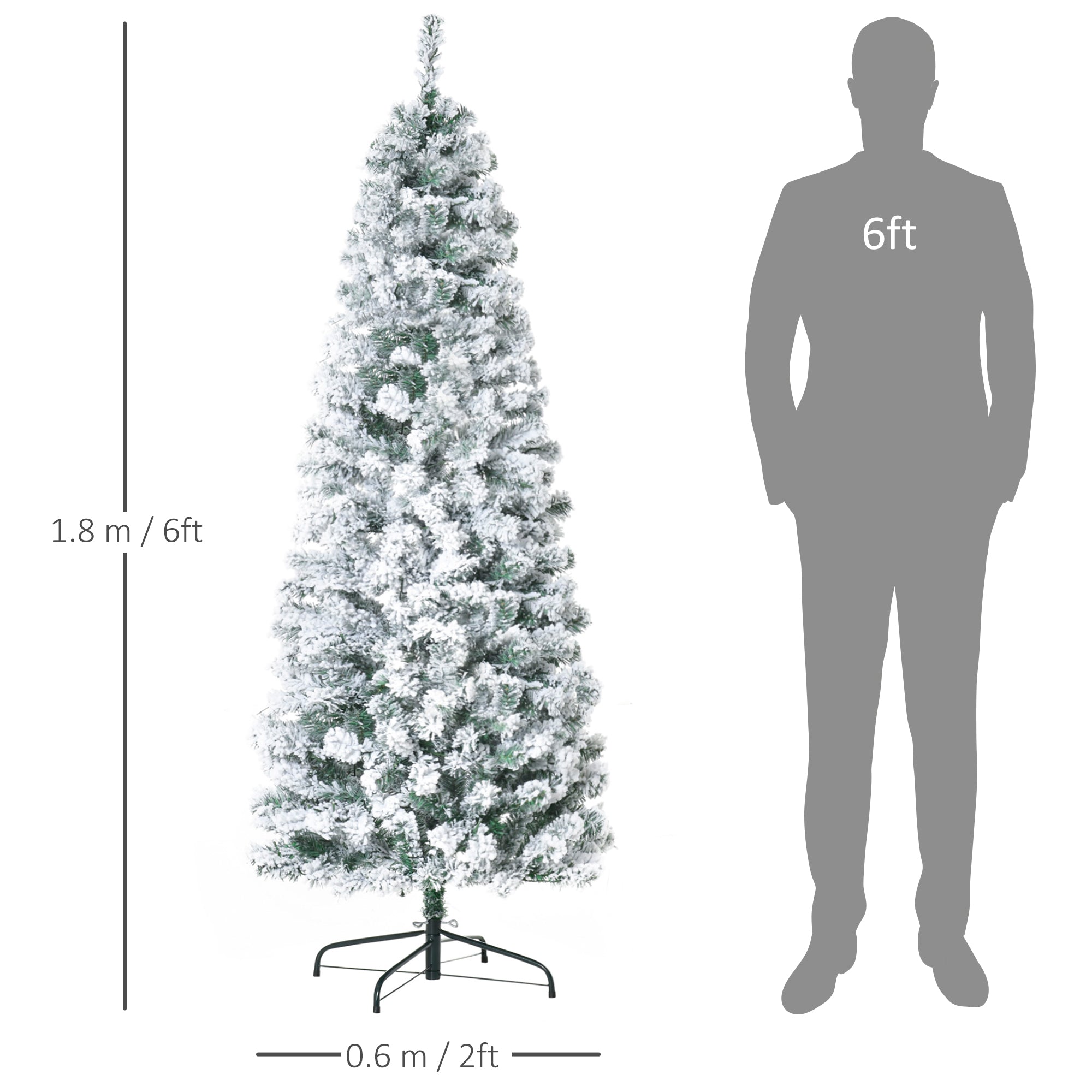 Kozy 6FT Prelit Artificial Snow Flocked Christmas Tree with Warm White LED Light, Holiday Home Xmas Decoration, Green White