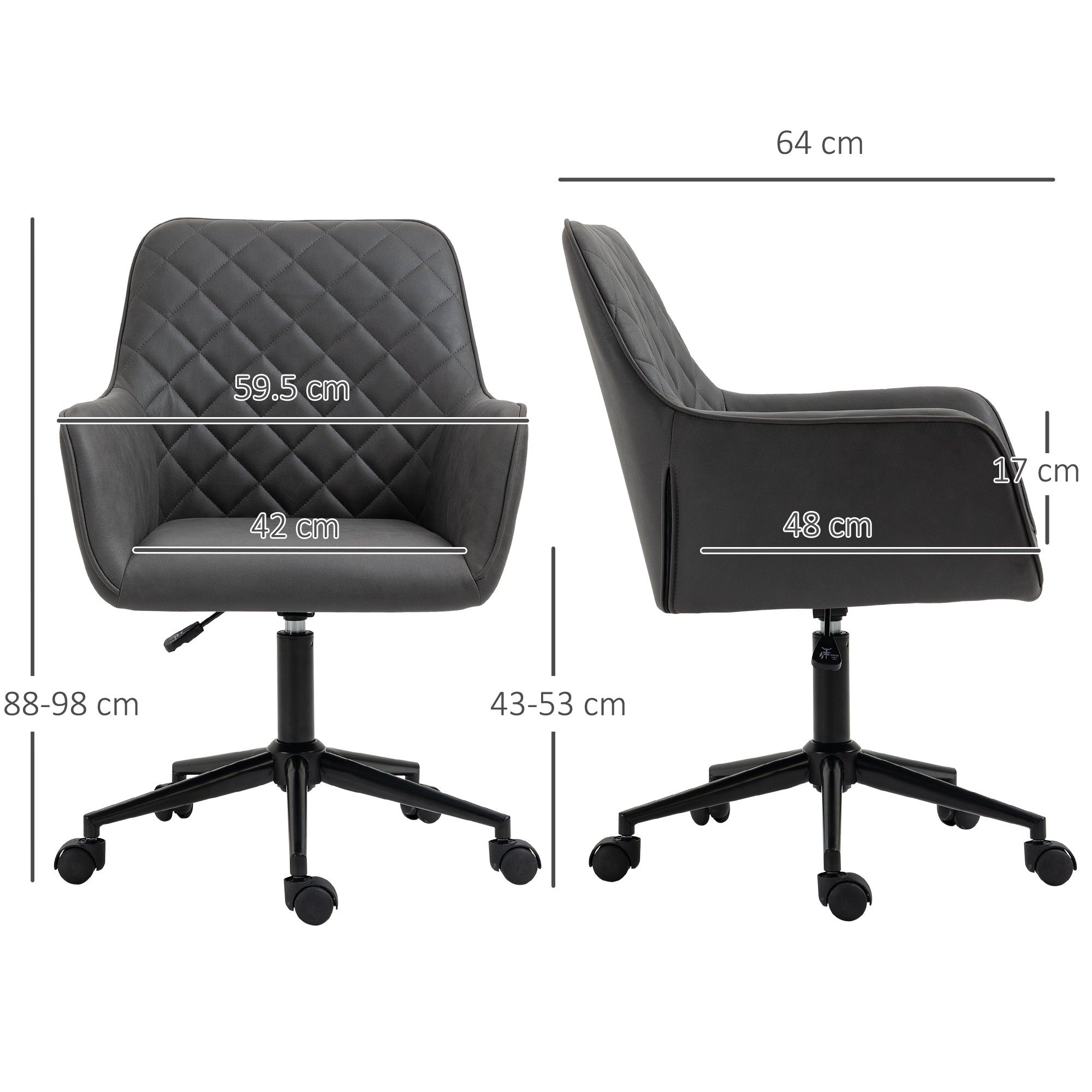 Kozy Office Desk Chair, Leather-Feel Fabric Computer Swivel Chair with Rolling Wheels and Adjustable Height for Home, Grey