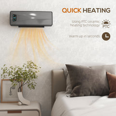 Kozy 2000W Ceramic Electric Heater with Fan, Adjustable Thermostat, Wall Mounted - Grey