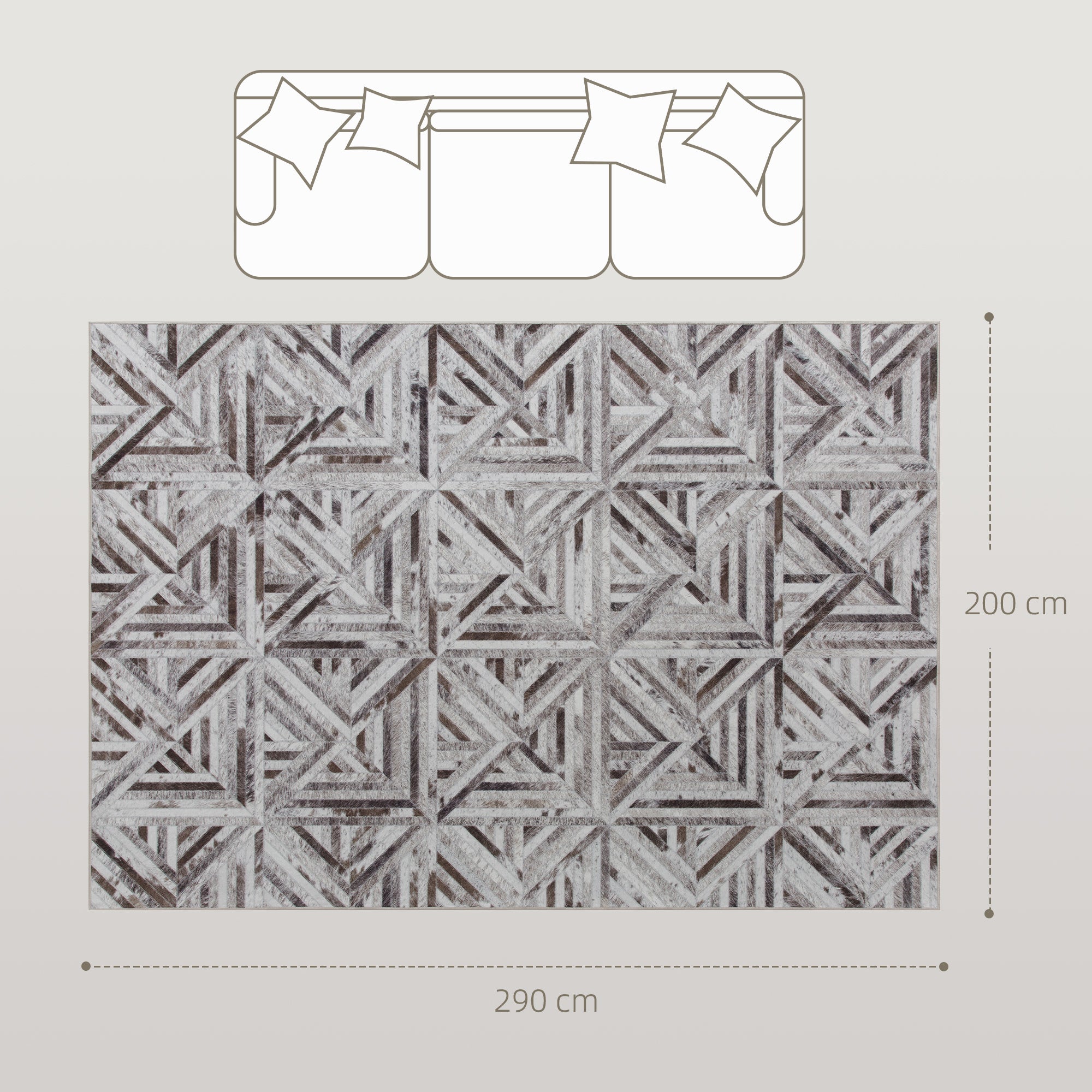 Kozy - Modern Area Rug, Triangle Pattern Non-Slip Washable Rug, Chenille Floor Carpet for Living Room, Bedroom, Dining Room, Home Office, 290 x 200 cm, Brown