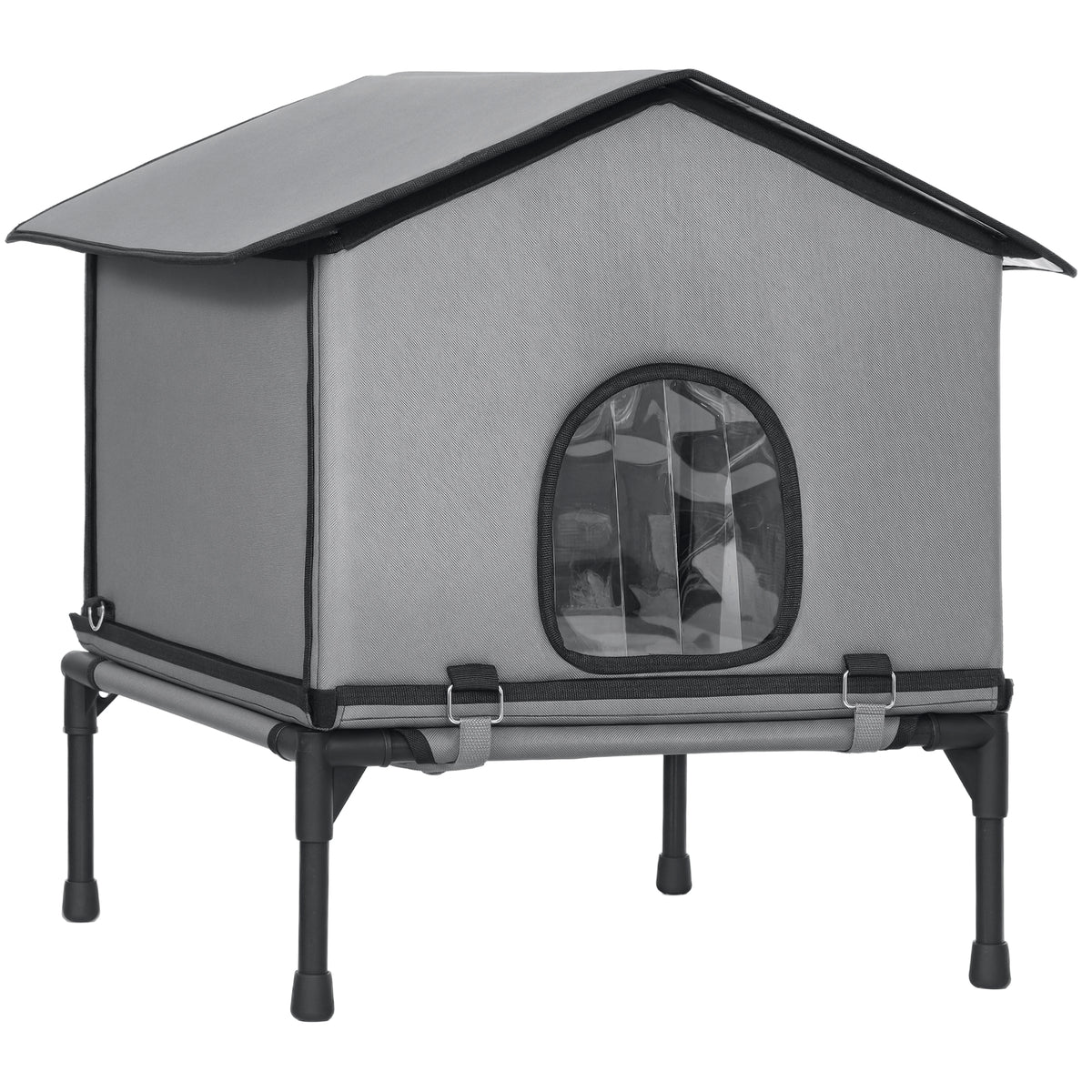 Kozy Outdoor Cat House, Waterproof Insulated Cat Kennel with Elevated Base, Foldable Feral Kitty Shelter for Kittens, Grey