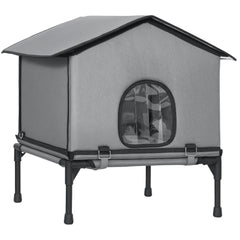 Kozy Outdoor Cat House, Waterproof Insulated Cat Kennel with Elevated Base, Foldable Feral Kitty Shelter for Kittens, Grey