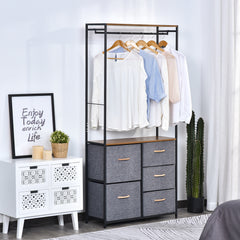 Kozy Chest of Drawers with Coat rack Steel Frame 5 Drawers  Bedroom Hallway Home Furniture Black Brown