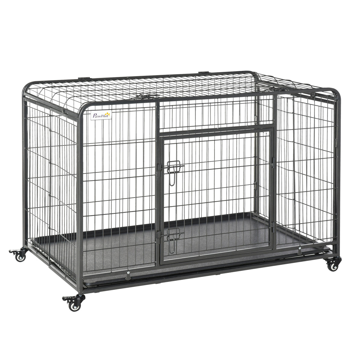 Kozy Metal Dog Cage Kennel Locking Door & Wheels Removable Tray Openable Top For Extra Large Pets 125 x 76 x 81 cm
