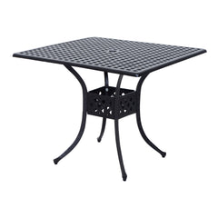Kozy 90cm Square Garden Table with Umbrella Hole, Aluminium Grid Motif Outdoor Dining Table for Garden Patio, Black