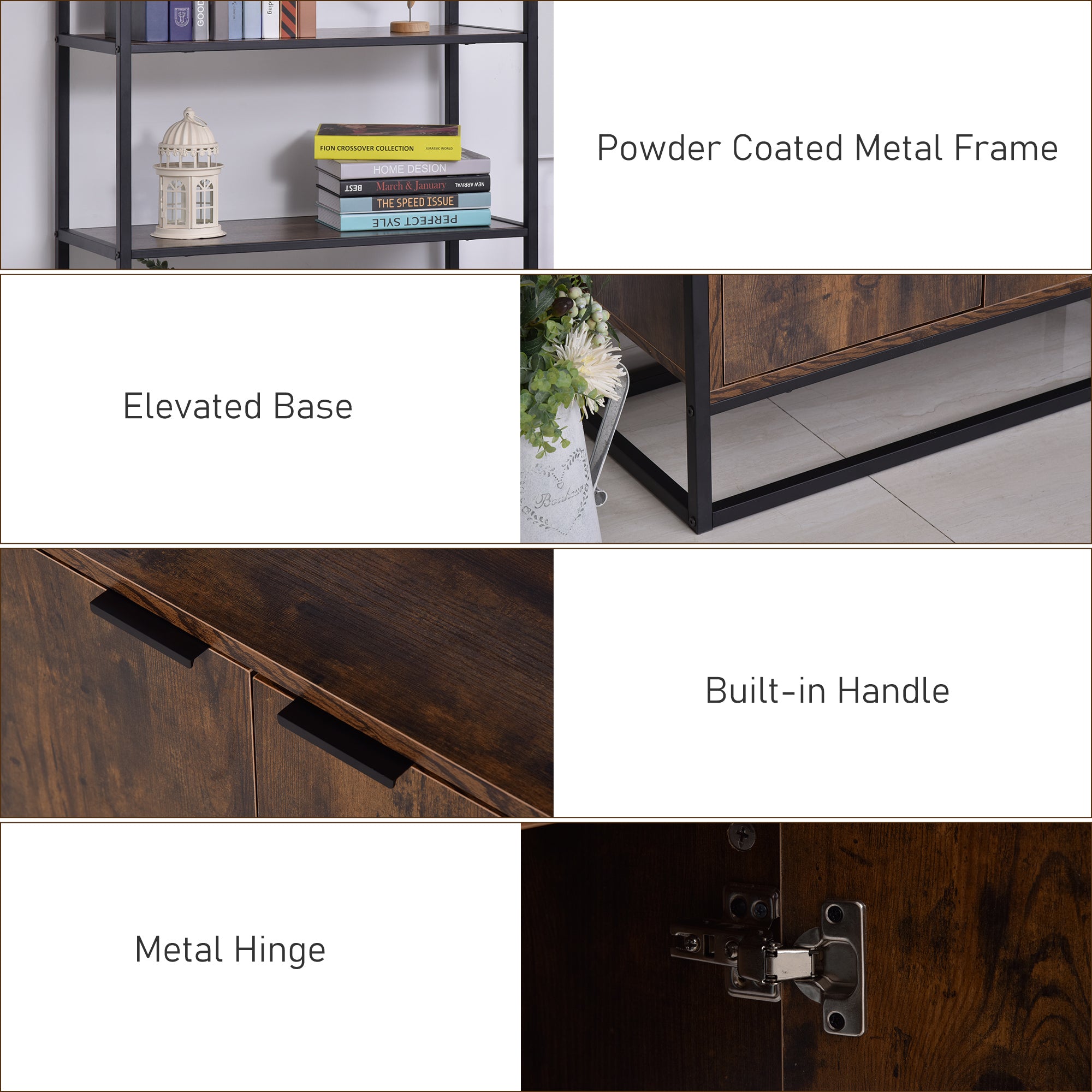 Kozy Industrial Bookshelf, Storage Shelf, Large Bookcase with 3 Open Shelves, Multifunctional Rack for Living Room, Office, Rustic Brown and Black
