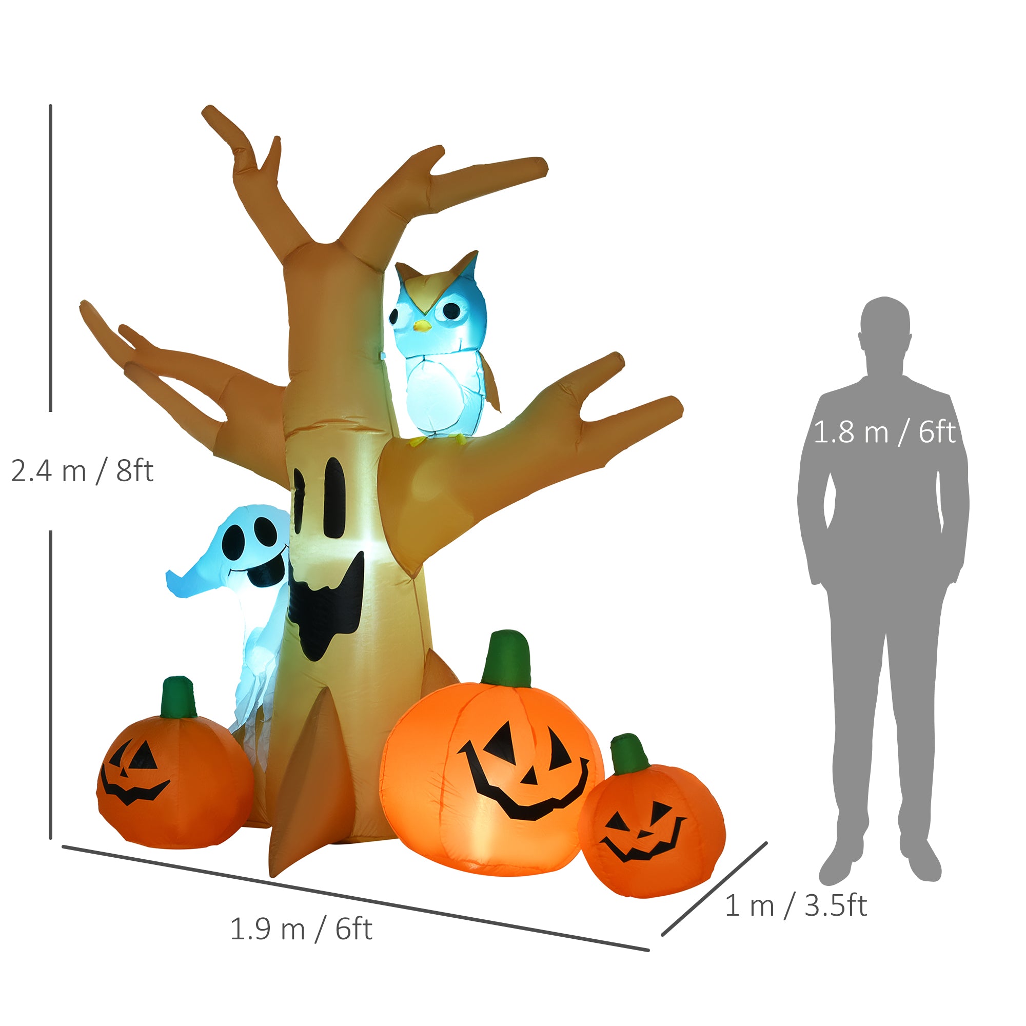Kozy 240cm Large Halloween Scary Lighting Inflatable Tree Ghost 3 Pumpkins Owl 4 LED Indoor Outdoor Holiday Decoration