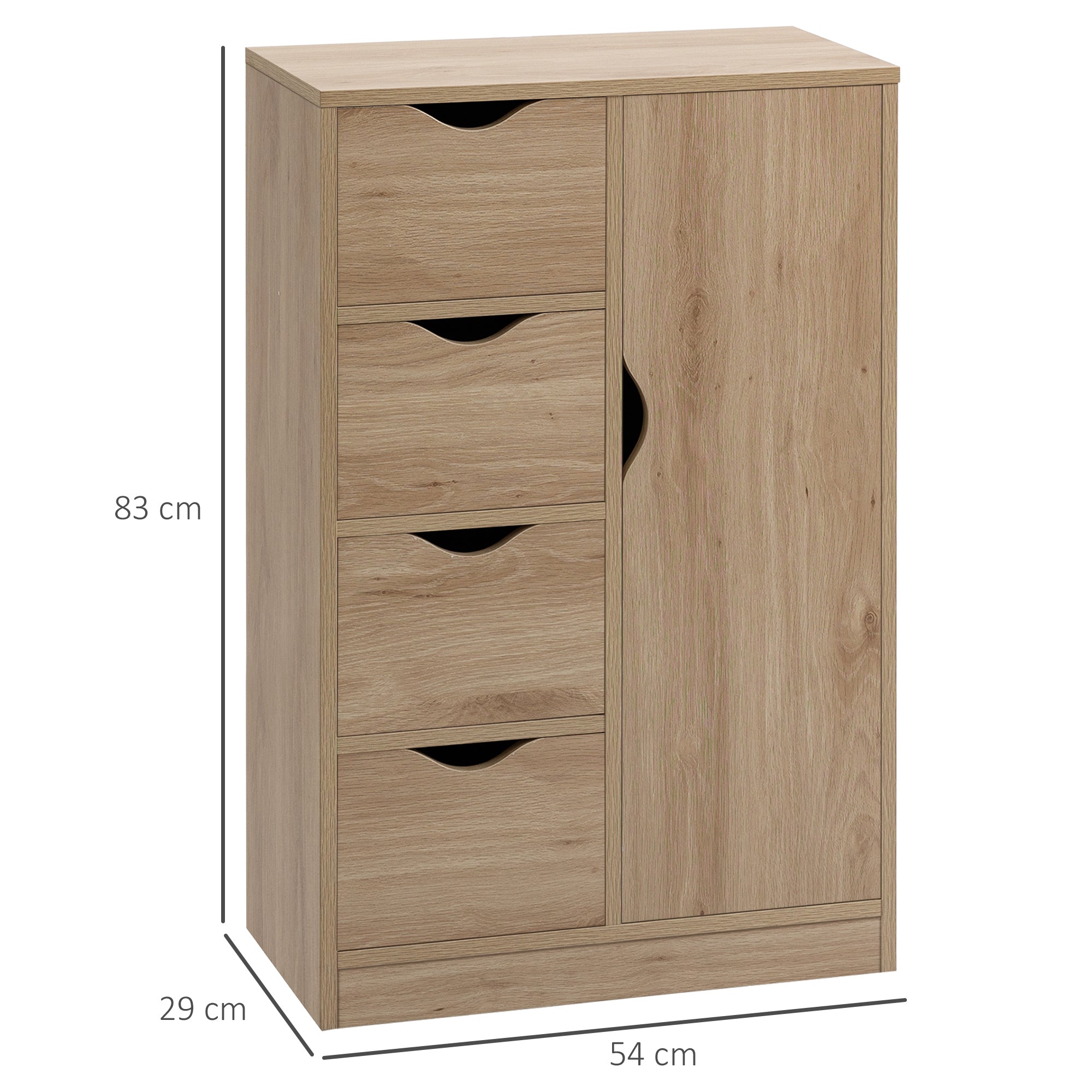 Kozy Bathroom Cabinet, Freestanding Storage Cabinet with 4 Drawers, Door Cupboard for Living Room, Kitchen, Bedroom, Natural