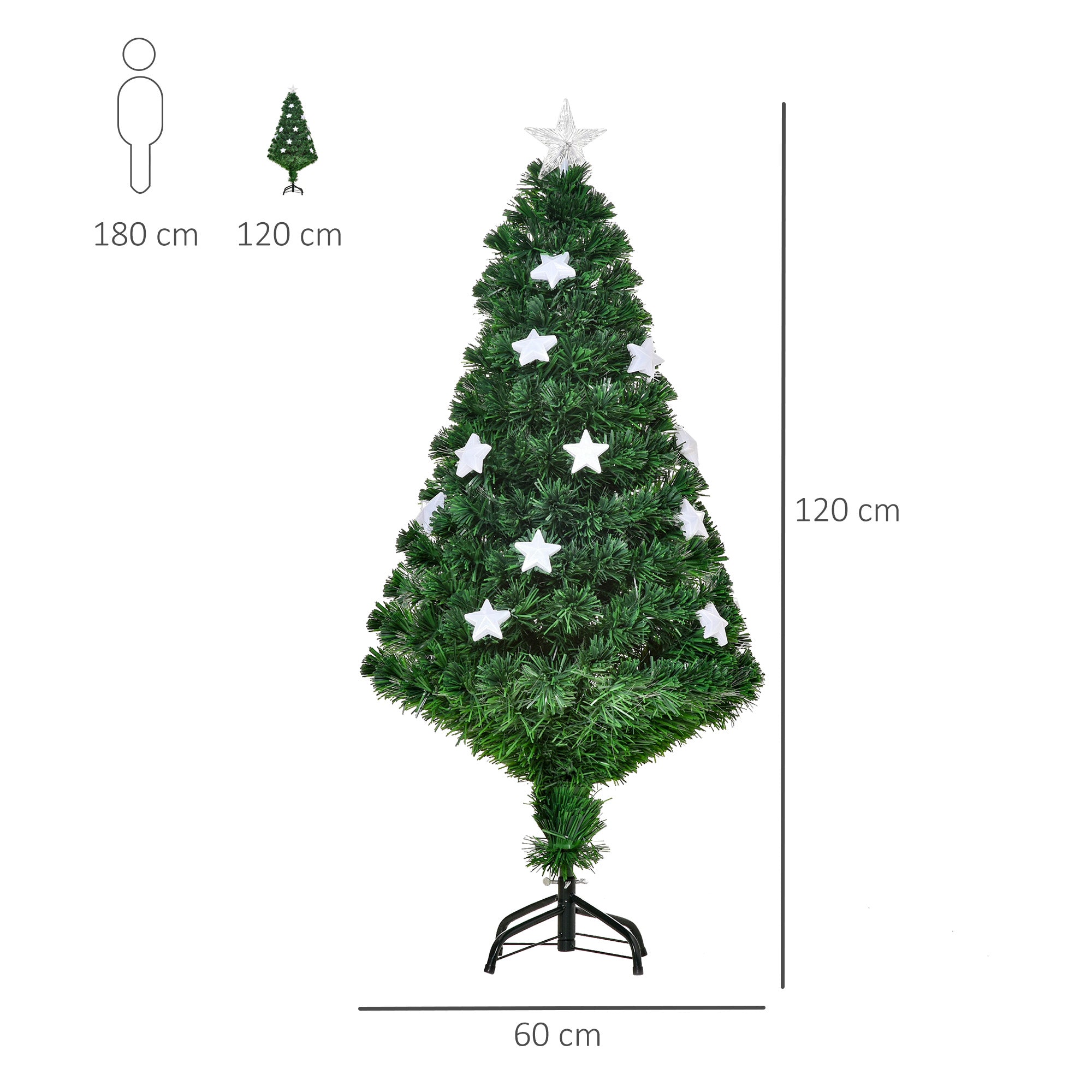 Kozy - 4FT Prelit Artificial Christmas Tree Fibre Optic Star LED Light Holiday Home Xmas Decoration with LED Light for Indoor Party, Green