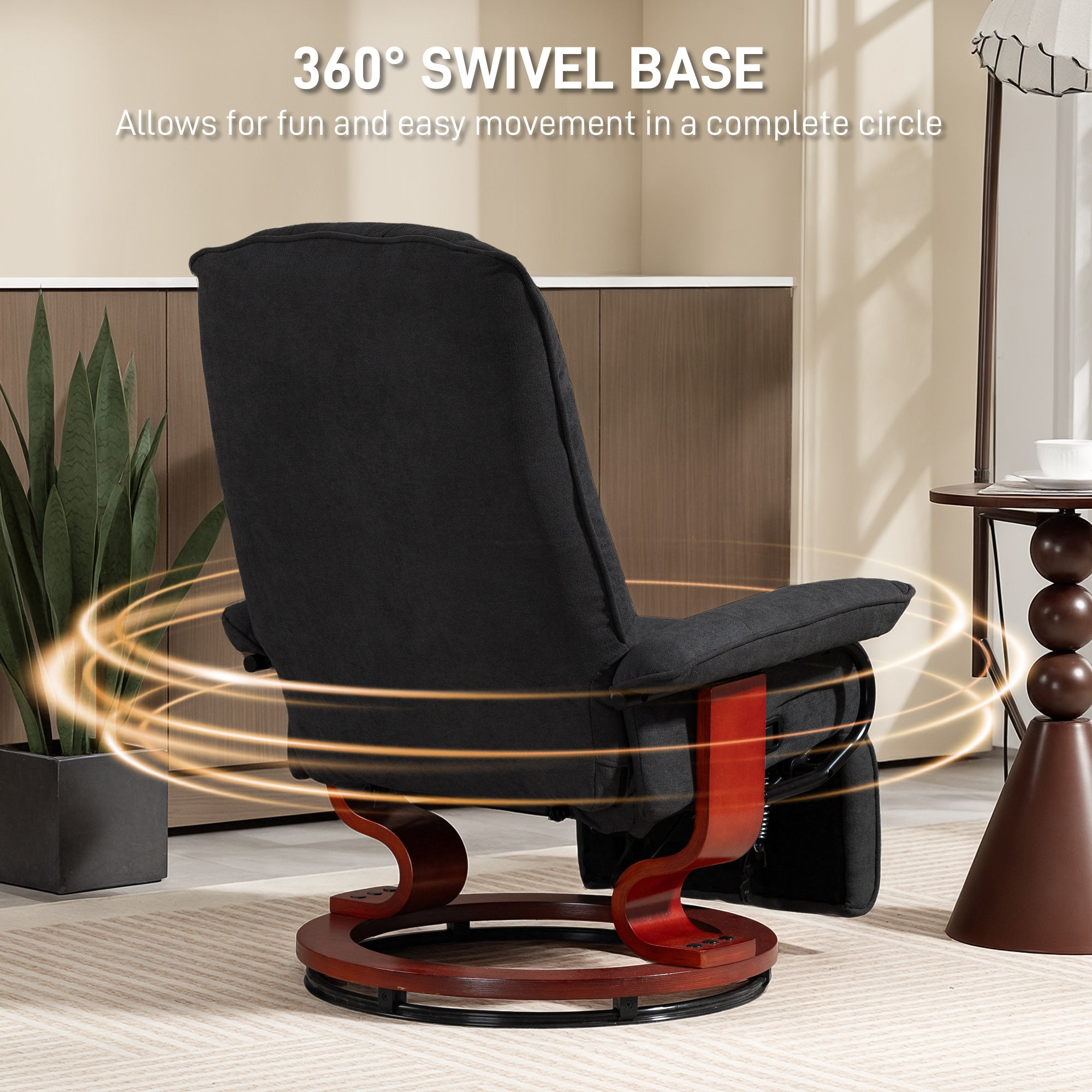 Kozy - Reclining Swivel Chair, with Footrest - Black