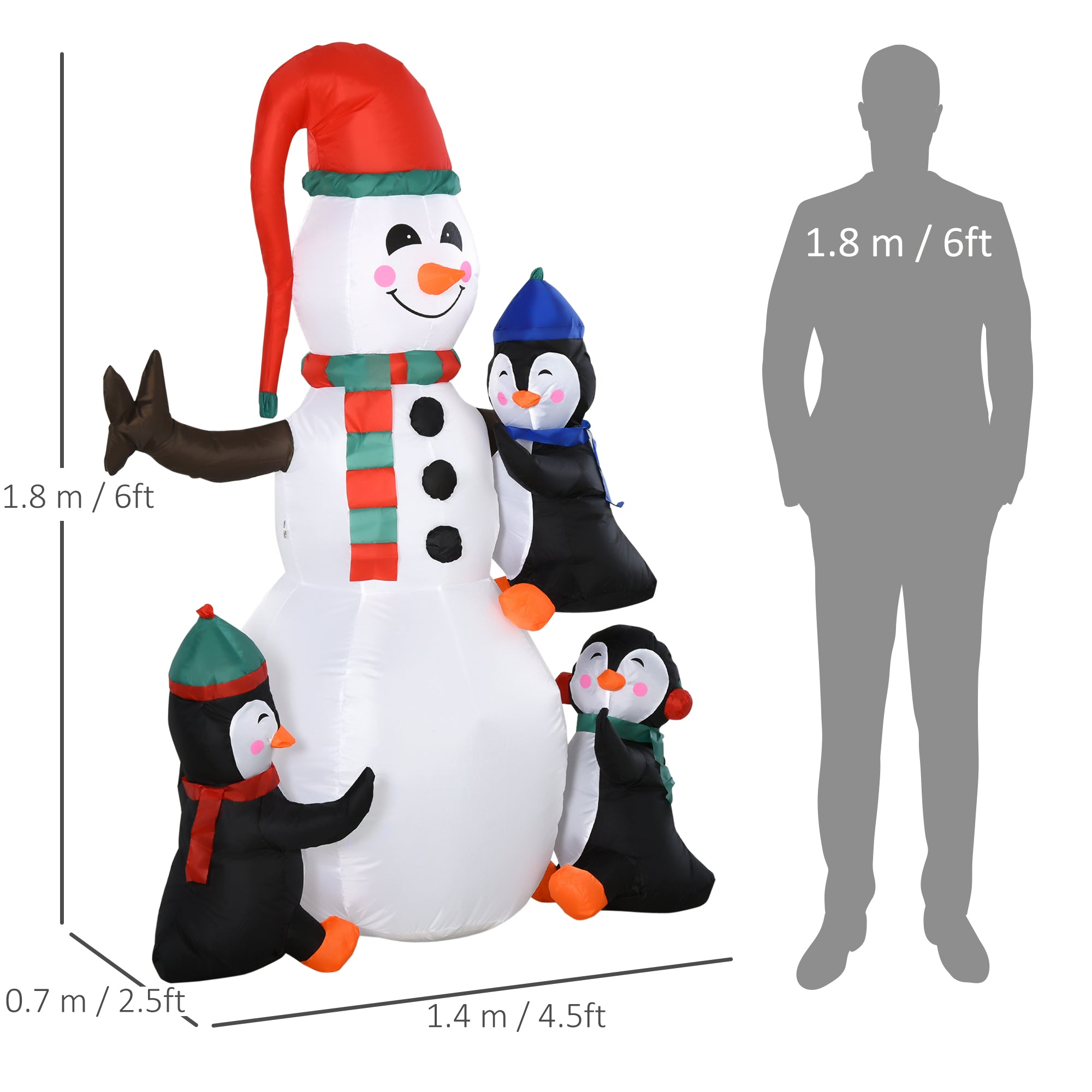 Kozy 6ft Inflatable Christmas Snowman with Three Penguins LED Xmas Décor Holiday Outdoor Yard Decoration