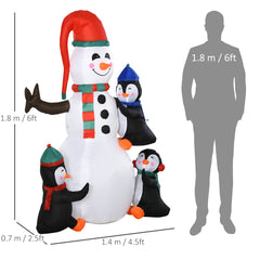 Kozy 6ft Inflatable Christmas Snowman with Three Penguins LED Xmas Décor Holiday Outdoor Yard Decoration