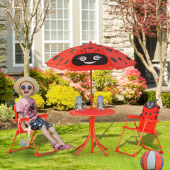 Kozy Kids Folding Picnic Table Chair Set w/ Parasol, Red