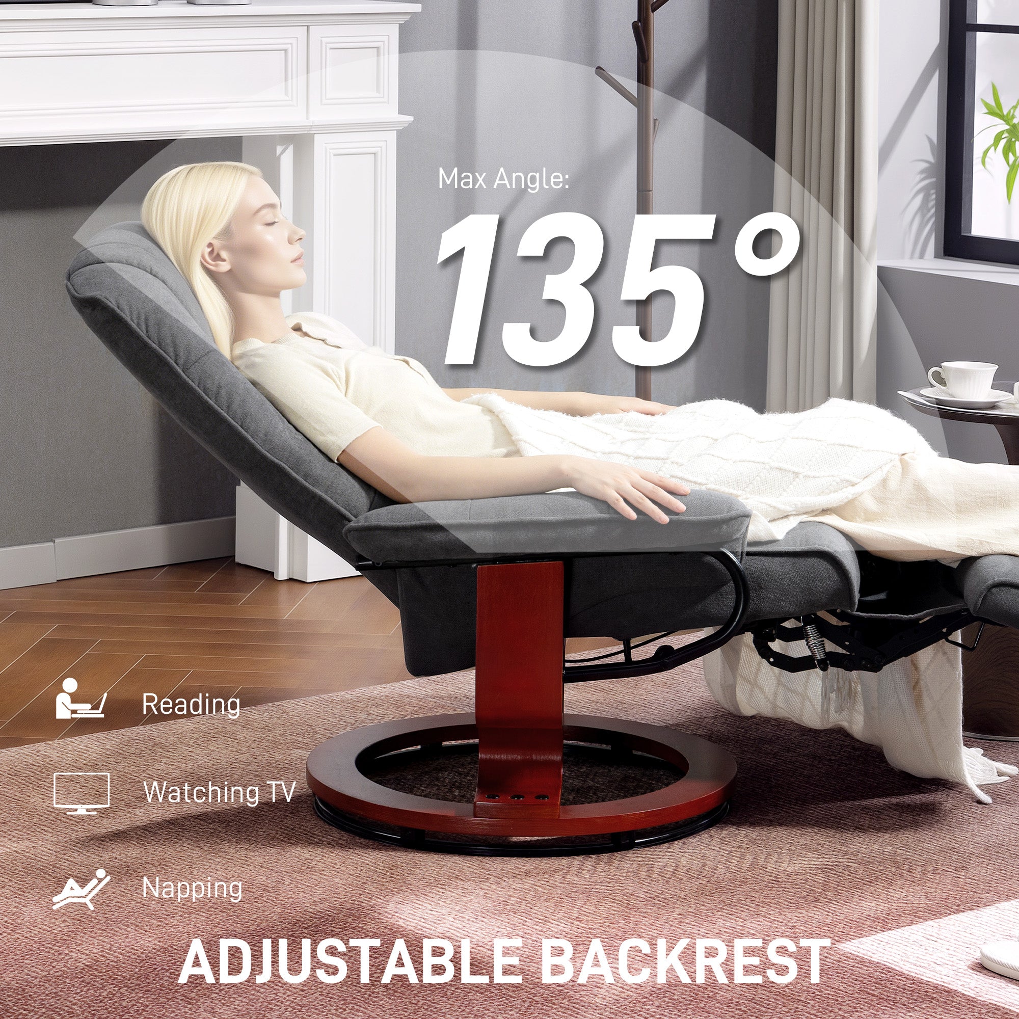 Kozy - Reclining Swivel Chair, with Footrest - Grey