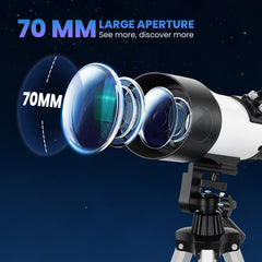 Kozy Astronomy Telescope for Adults and Beginners with 70 mm Aperture, Carry Bag, White