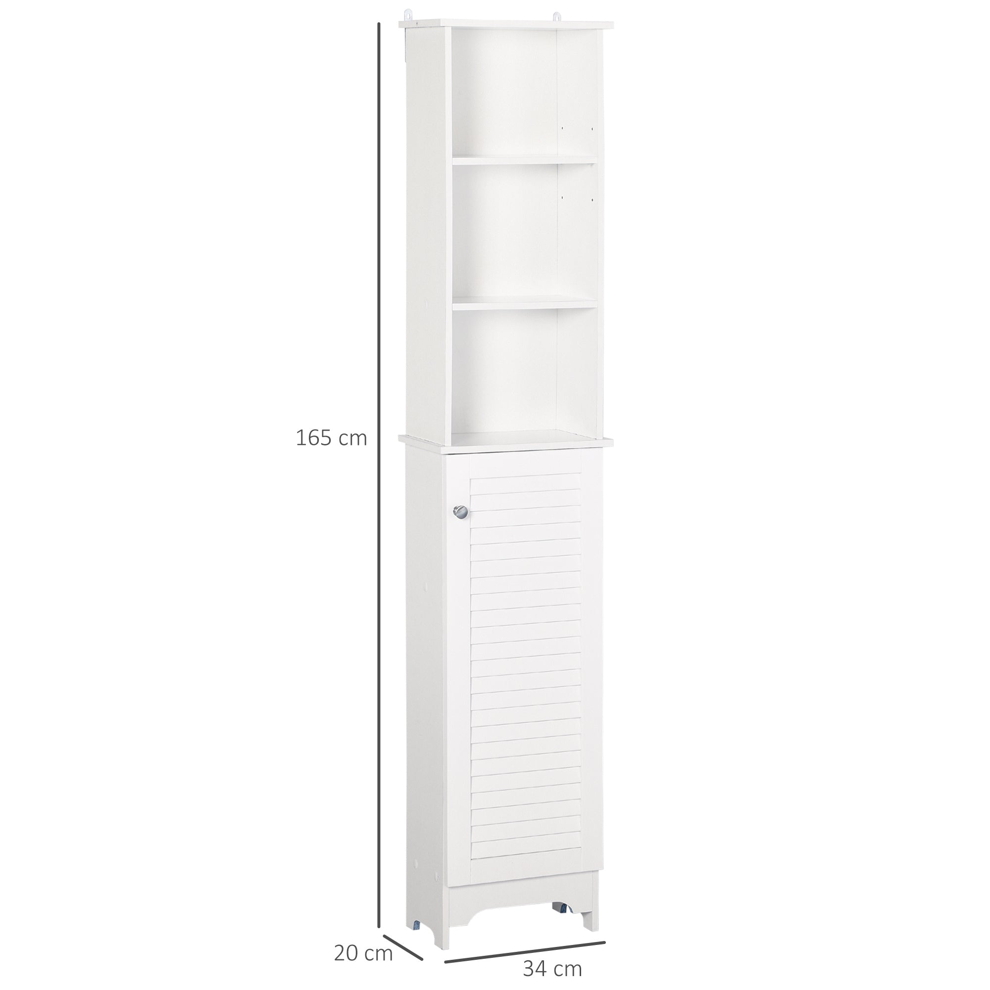 Kozy Tall Bathroom Cabinet, Freestanding Slim Bathroom Storage Unit with Adjustable Shelves and Shutter Door, Floor Storage Cupboard with 6 Shelves, 165H x 34W x 20D cm, White