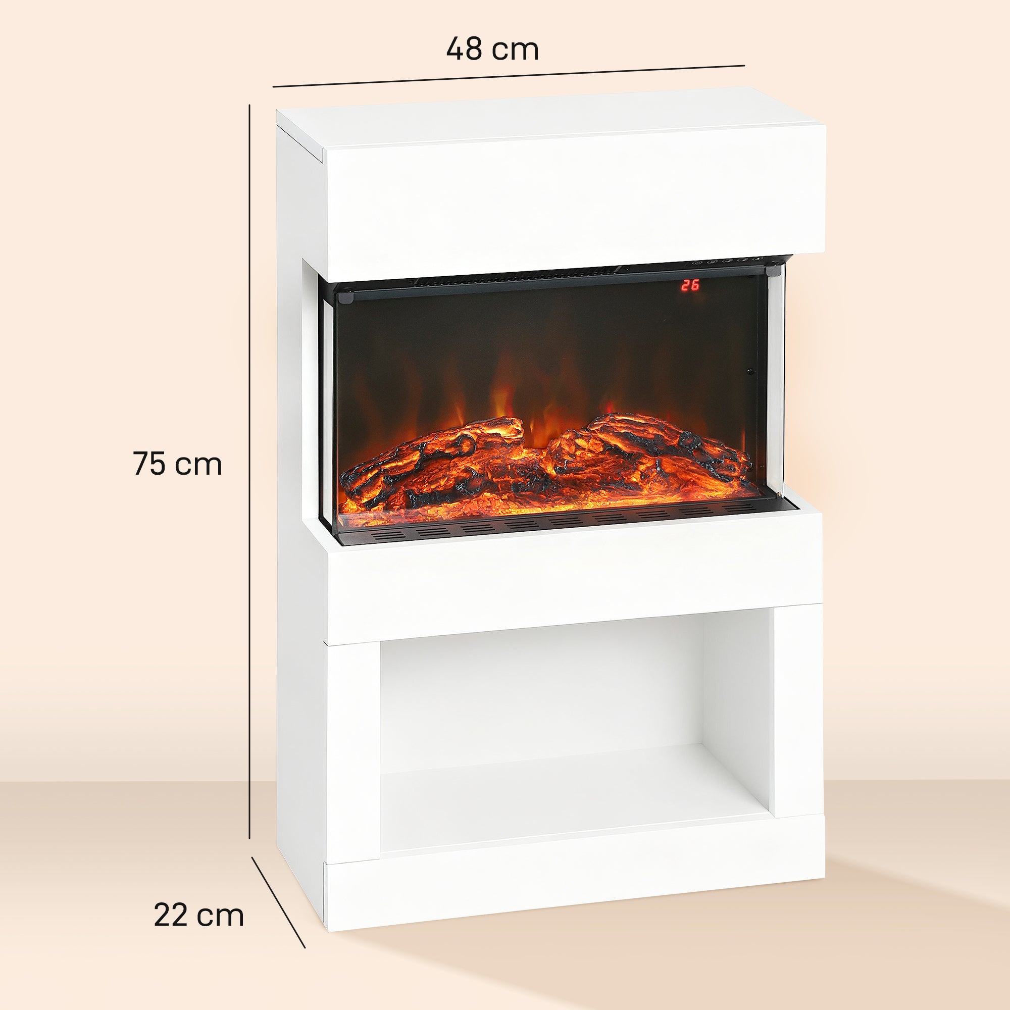 Kozy - Electric Fireplace with 3D Flame Effect, 6 Colours & 3 Brightness Levels, 1000W/2000W White Electric Fire and Mantel Reach up to 30㎡ Space with Remote & Timer, 3 Sided View for Living Room