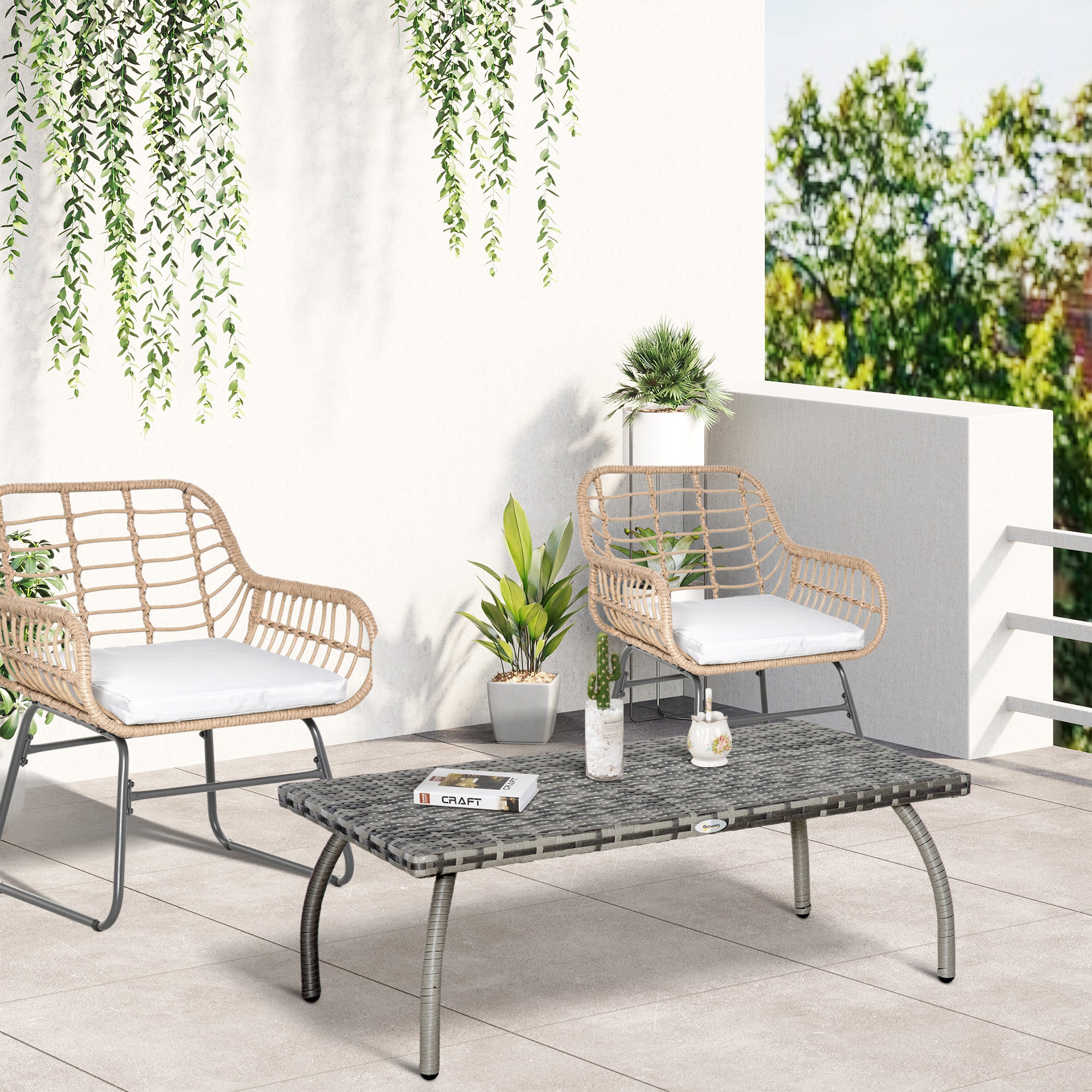 Kozy PE Wicker Rattan Garden Coffee Table - Mixed Grey