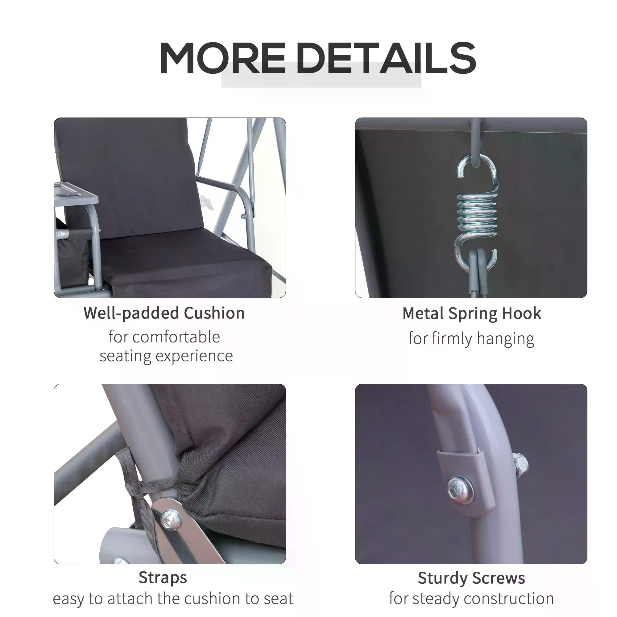 Kozy Steel Frame 2-Seater  Swing Chair w/ Table Grey