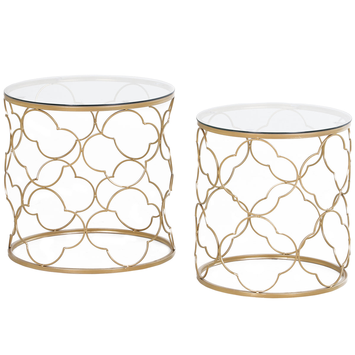 Kozy Nesting Tables Set of 2, Modern Stacking Side End Table with Tempered Glass Top, Metal Frame for Living Room Bedroom Office, Gold Tone