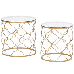 Kozy Nesting Tables Set of 2, Modern Stacking Side End Table with Tempered Glass Top, Metal Frame for Living Room Bedroom Office, Gold Tone