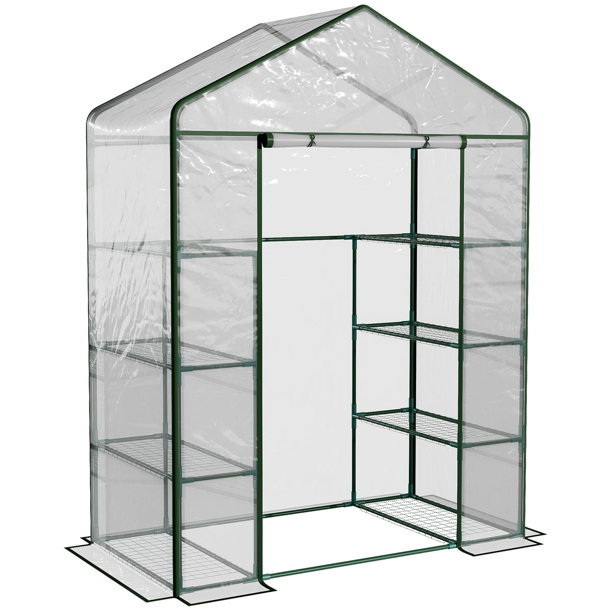 Kozy Walk in Greenhouse with 4-Tier 8 Shelves, Green House with Hemmed Cover, Roll-up Zipped Door, Steel Frame, 143 x 73 x 195cm