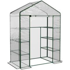 Kozy Walk in Greenhouse with 4-Tier 8 Shelves, Green House with Hemmed Cover, Roll-up Zipped Door, Steel Frame, 143 x 73 x 195cm