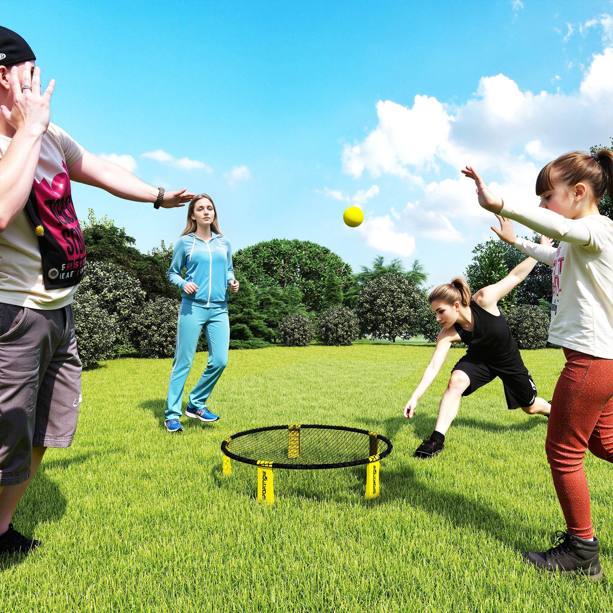 Kozy Spike Ball Set, Mini Beach Games Set with Net, 3 Balls and Ball Pump, Portable with Carrying Bag for Outdoor Team Sports, Yellow