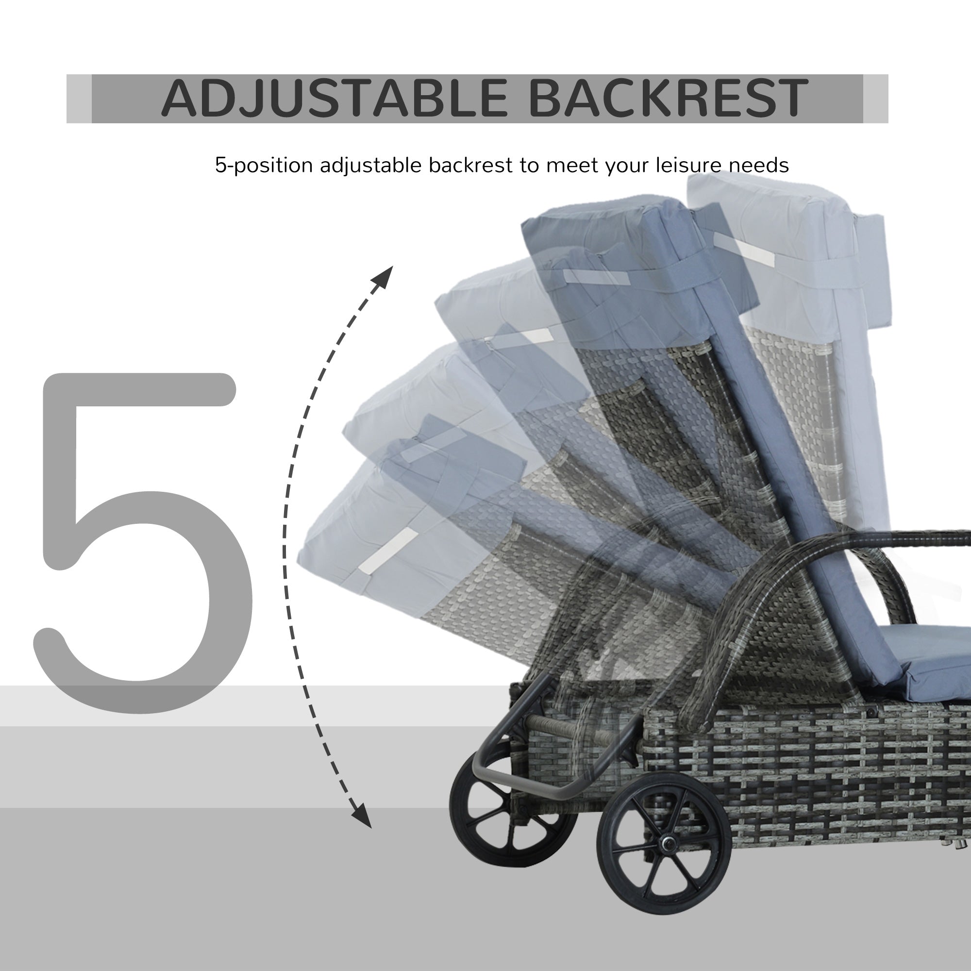 Kozy 2PC Rattan Sun Lounger Recliner Bed Reclining Chair Patio Garden Outdoor Wicker Weave Adjustable Headrest with Fire Retardant Cushion – Grey