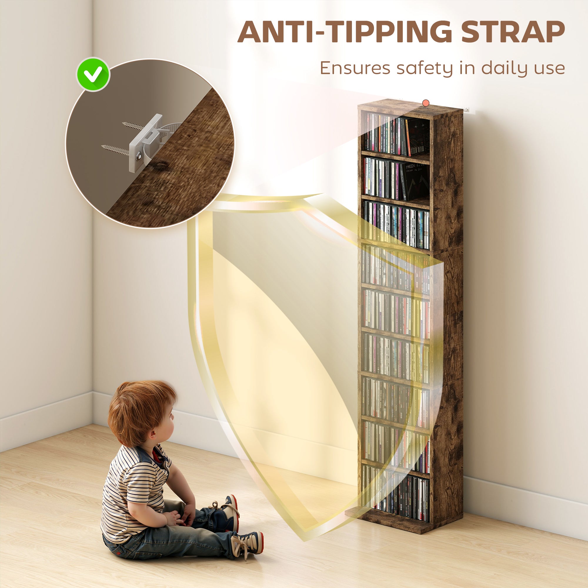 Kozy 260 Narrow CD Storage Unit - Rustic Brown