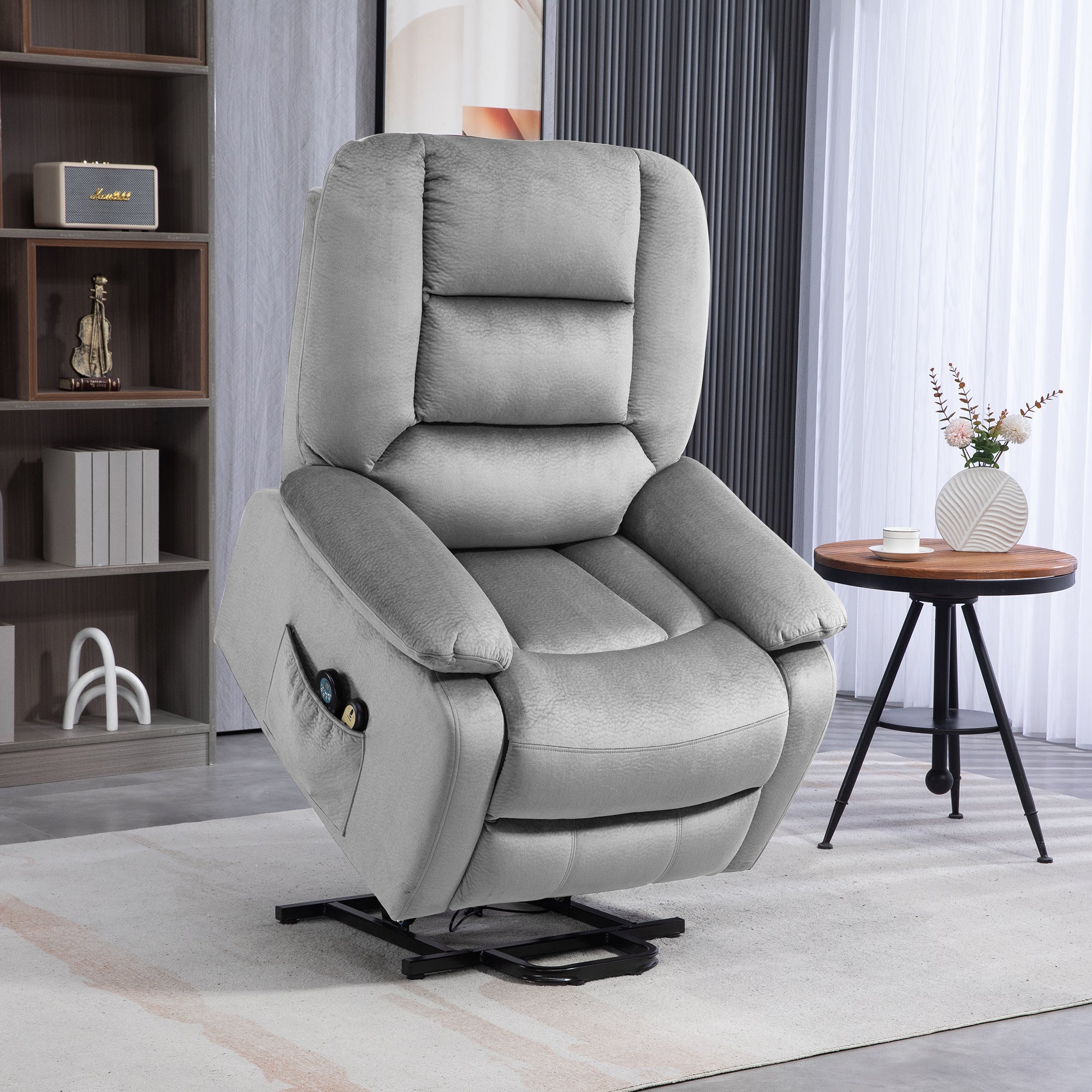 HOMCOM Electric Riser and Recliner Chair with Vibration Massage, Heat, Side Pocket, Grey