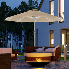 Outsunny Waterproof LED Patio Umbrella, Lighted Deck Umbrella with 4 Lighting Modes, Solar & USB Charging, Khaki | Aosom UK