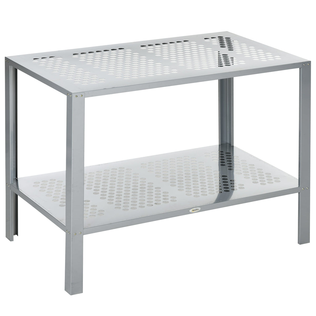 Outsunny 2-Tier Plant Stand, Corner Plant Shelf for Outdoor and Indoor Storage Organizer, Freestanding Flower Rack w/Steel Frame, Silver | Aosom UK