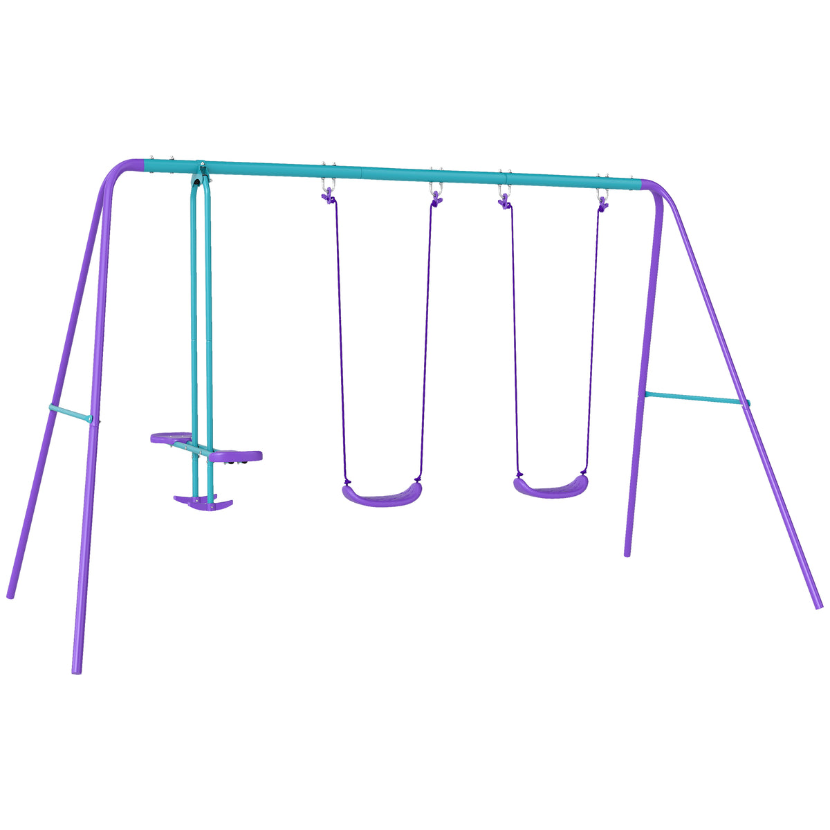 Kozy Metal Swing Set, with Seesaw, Adjustable Height, for Ages 3+ Years, Purple