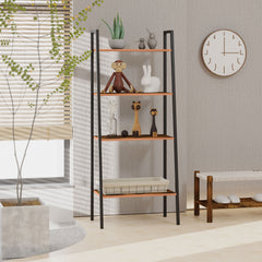 HOMCOM 4-Tier Vintage Ladder Shelf Bookcase Wood Storage Rack Stand Plants Display Black brown | Aosom UK