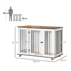 Kozy Dog Crate Furniture, Dog Cage End Table, with Wheels, for Large Dogs, 106 x 60 x 82 cm  - White