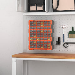 Kozy 60 Drawers Parts Organiser Wall Mount Storage Cabinet Garage Small Nuts Bolts Tools Clear Orange