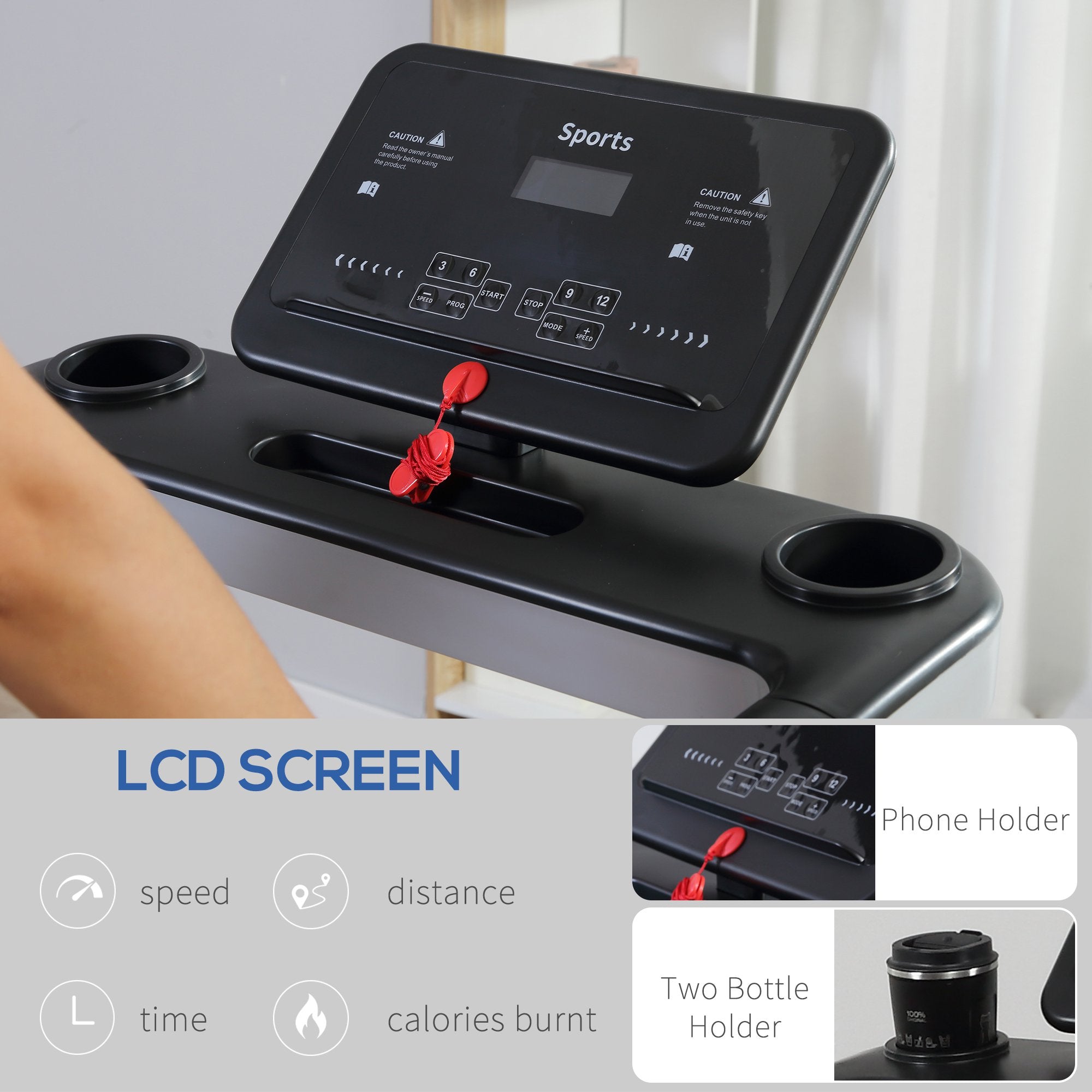 Kozy Folding Treadmill for Home Motorised Running Machine w/ LCD Display Black