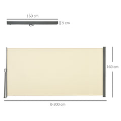 Outsunny 3x1.6m Retractable Polyester Patio Side Awning Cream White